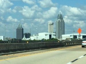 The Mobile, AL skyline as seen heading west on Interstate 10.